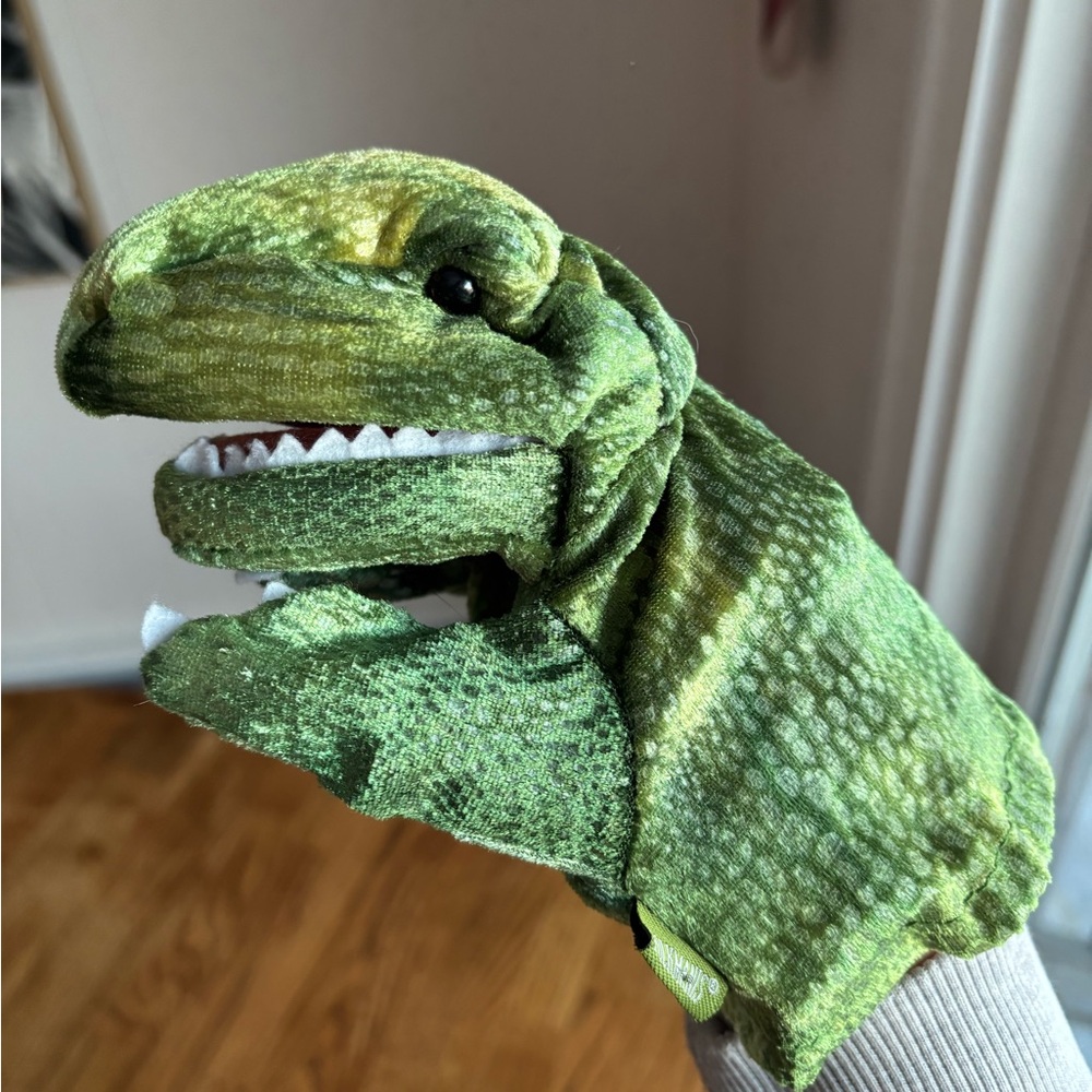 Folkmanis Mini T-Rex Dinosaur Finger Puppet – Green Shimmer